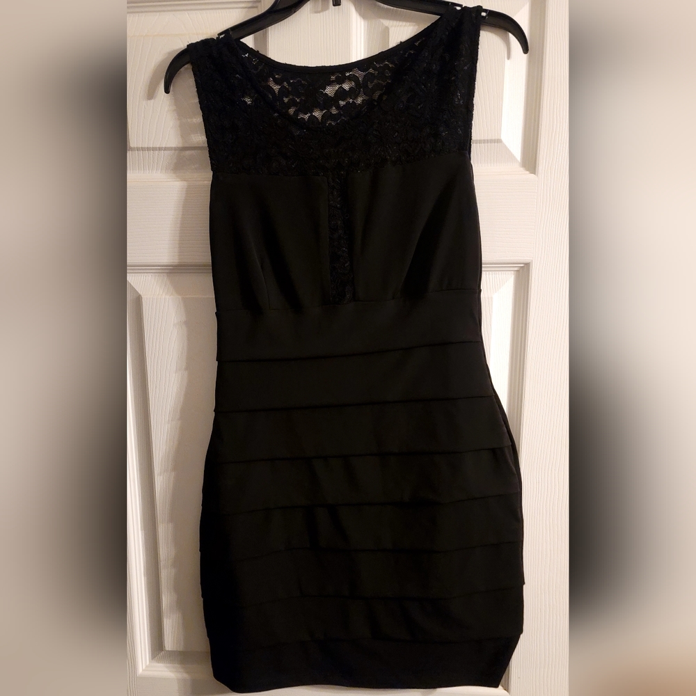 Black lace top short dress